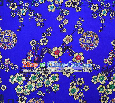 Chinese Traditional Royalblue Brocade Fabric Classical Plum Blossom Pattern Design Satin Tang Suit Silk Fabric Material