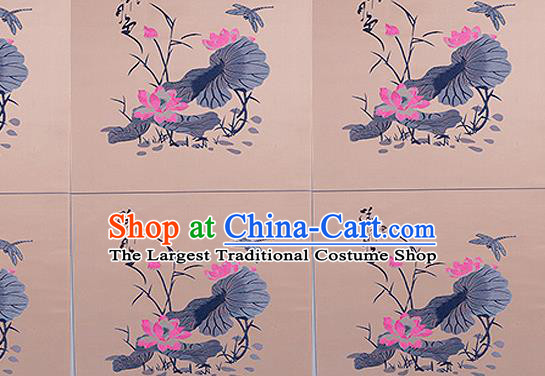 Chinese Traditional Khaki Brocade Fabric Asian Embroidery Lotus Pattern Design Satin Cushion Silk Fabric Material