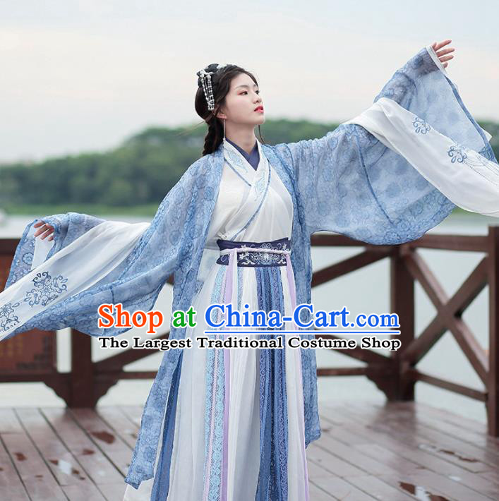 Traditional Chinese Jin Dynasty Historical Costumes Ancient Princess Embroidered Hanfu Dress for Women
