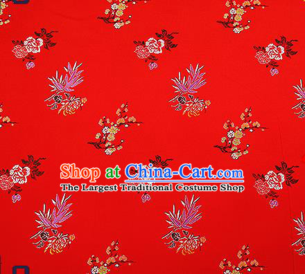 Chinese Traditional Red Brocade Fabric Classical Plum Blossom Orchid Bamboo Chrysanthemum Pattern Design Satin Tang Suit Silk Fabric Material