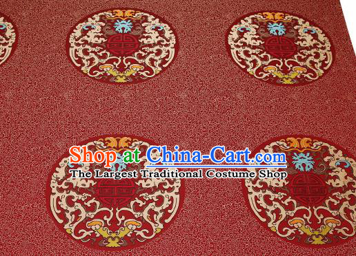 Traditional Chinese Red Brocade Drapery Classical Kui Dragon Pattern Design Satin Table Flag Silk Fabric Material
