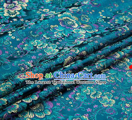 Chinese Traditional Peacock Blue Brocade Drapery Classical Peony Pattern Design Satin Tang Suit Qipao Silk Fabric Material