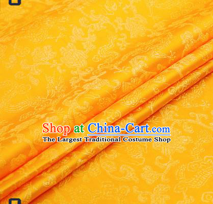 Traditional Chinese Yellow Satin Brocade Drapery Classical Dragons Pattern Design Qipao Silk Fabric Material