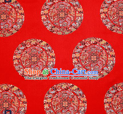 Asian Chinese Traditional Fabric Tang Suit Red Brocade Silk Material Classical Dragons Pattern Design Satin Drapery