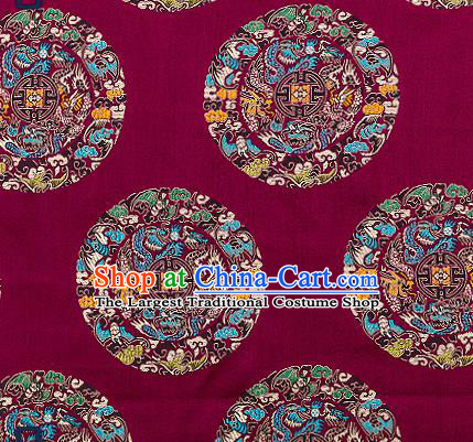 Asian Chinese Traditional Fabric Tang Suit Purple Brocade Silk Material Classical Dragons Pattern Design Satin Drapery