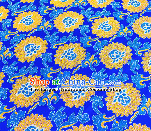 Traditional Chinese Blue Brocade Drapery Classical Lotus Pattern Design Satin Tang Suit Silk Fabric Material