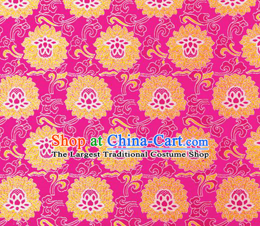 Traditional Chinese Rosy Brocade Drapery Classical Lotus Pattern Design Satin Tang Suit Silk Fabric Material