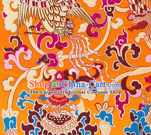 Traditional Chinese Tang Suit Silk Fabric Yellow Nanjing Brocade Material Classical Dragons Pattern Design Satin Drapery