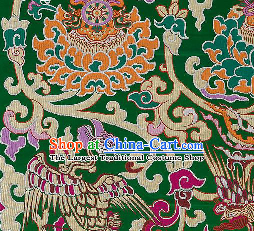 Traditional Chinese Tang Suit Silk Fabric Green Nanjing Brocade Material Classical Dragons Pattern Design Satin Drapery