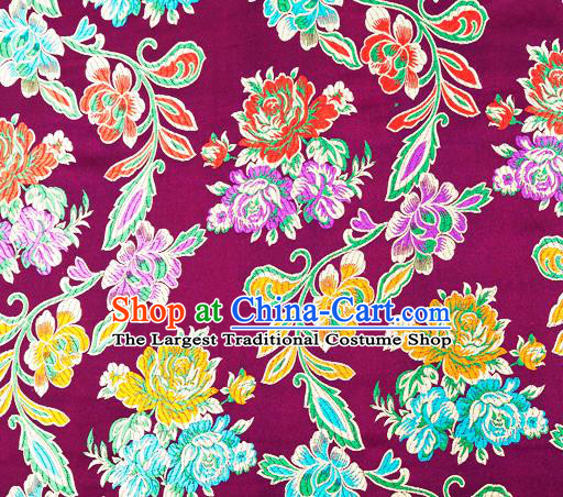Traditional Chinese Tang Suit Silk Fabric Purple Brocade Material Classical Peony Pattern Design Satin Drapery