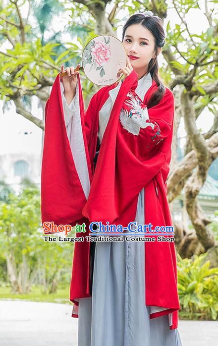 Chinese Ancient Jin Dynasty Princess Red Hanfu Dress Embroidered Costumes Complete Set for Rich Women