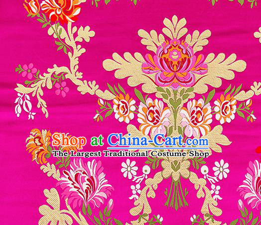 Asian Chinese Traditional Satin Fabric Tang Suit Rosy Brocade Silk Material Classical Peony Pattern Design Drapery