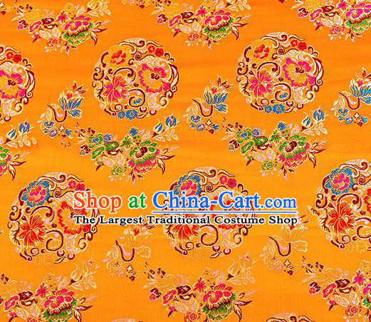 Asian Chinese Traditional Satin Fabric Tang Suit Golden Brocade Silk Material Classical Peony Pattern Design Drapery
