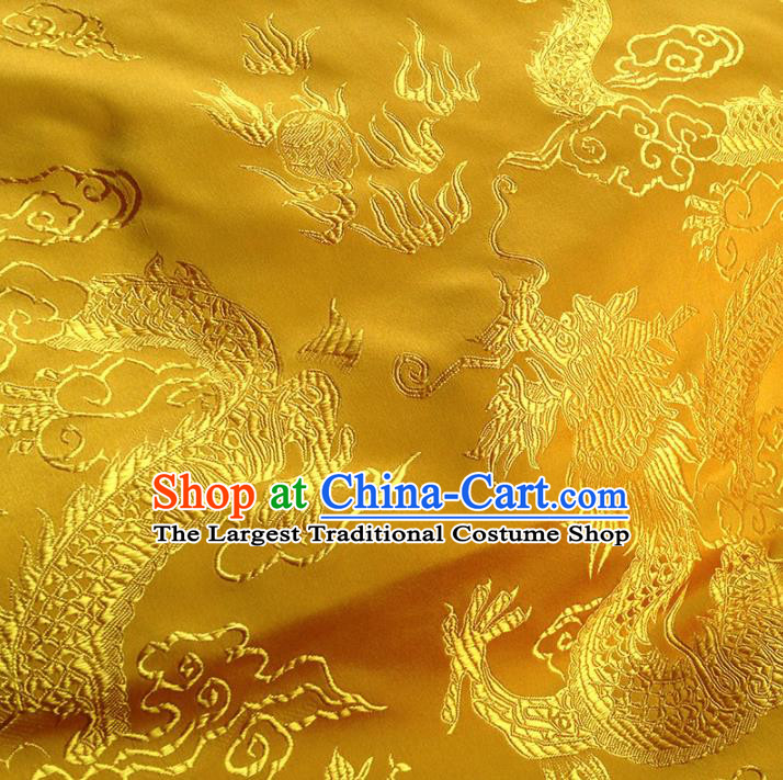 Asian Chinese Traditional Fabric Golden Satin Brocade Silk Material Classical Dragon Pattern Design Satin Drapery