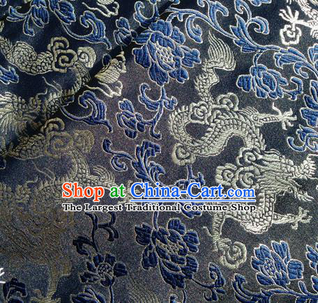 Asian Chinese Traditional Fabric Navy Satin Brocade Silk Material Classical Dragon Pattern Design Satin Drapery