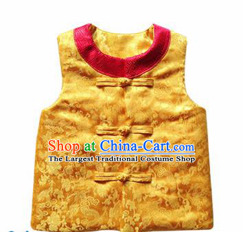 Chinese Classical Yellow Brocade Vest Traditional Baby Embroidered Cotton-Padded Waistcoat for Kids