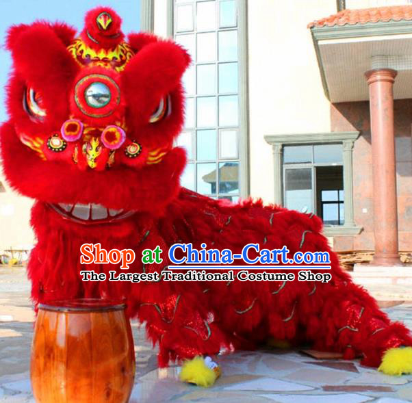 Chinese Traditional Lion Dance Red Fur Costumes Spring Festival Lion Dance Props Lion Head for Adults