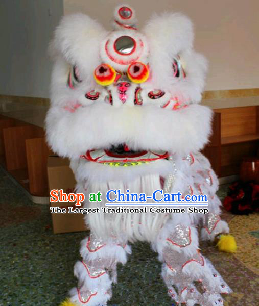 Chinese Traditional Lion Dance White Fur Costumes Spring Festival Lion Dance Props Lion Head for Adults