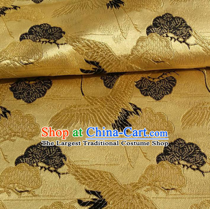 Asian Chinese Traditional Fabric Golden Brocade Silk Material Classical Cranes Pattern Design Satin Drapery