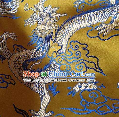 Asian Chinese Traditional Fabric Yellow Satin Brocade Silk Material Classical Dragon Pattern Design Satin Drapery