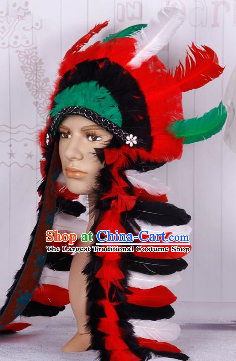 Halloween Catwalks Apache Chief Deluxe Feather Headdress Cosplay Thanksgiving Day Primitive Tribe Feather Hat for Adults
