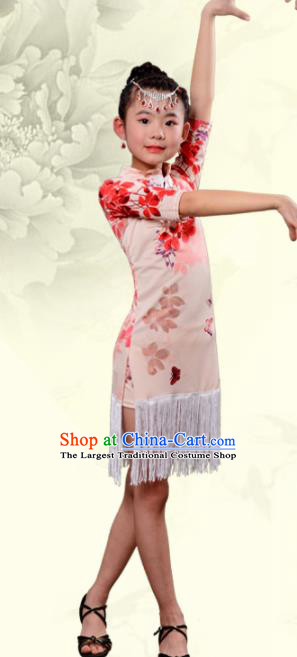 Chinese Traditional Classical Dance Costumes Latin Dance Qipao Dress for Kids