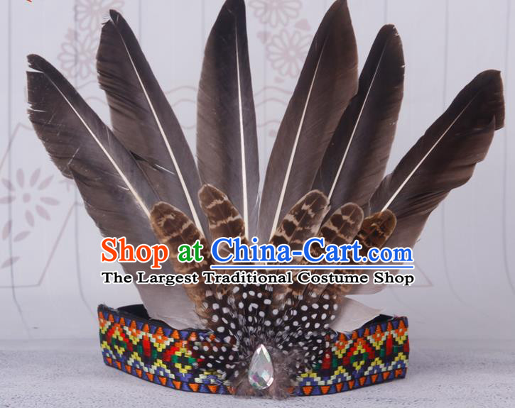 Halloween Savage Catwalks Deluxe Feather Headdress Cosplay Apache Feather Hair Clasp for Adults