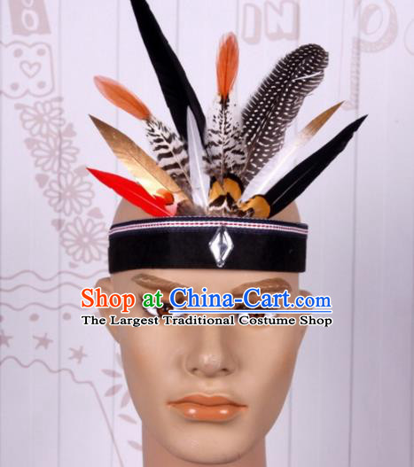 Halloween Savage Catwalks Colorful Feather Headdress Cosplay Apache Knight Feather Hair Clasp for Adults