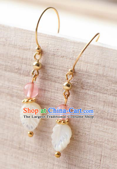 Traditional Chinese Earrings Ancient Handmade Palace Lady Shell Leaf Ear Accessories for Women