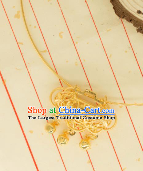 Traditional Chinese Handmade Necklace Ancient Palace Lady Golden Longevity Lock Accessories for Women