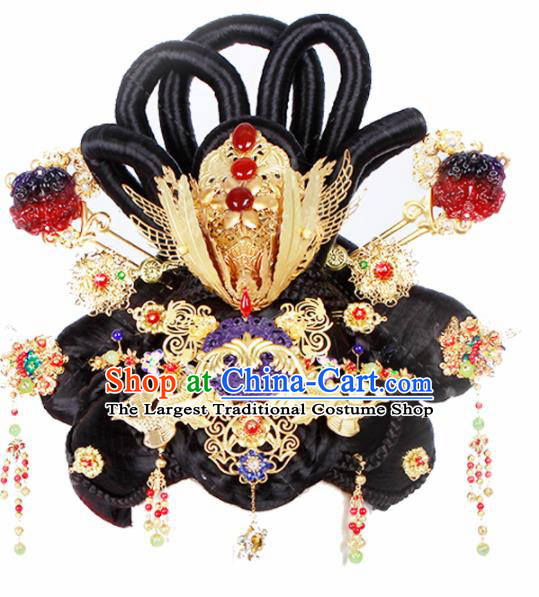 Chinese Traditional Handmade Hair Accessories and Wigs Ancient Queen Hairpins and Chignon for Women