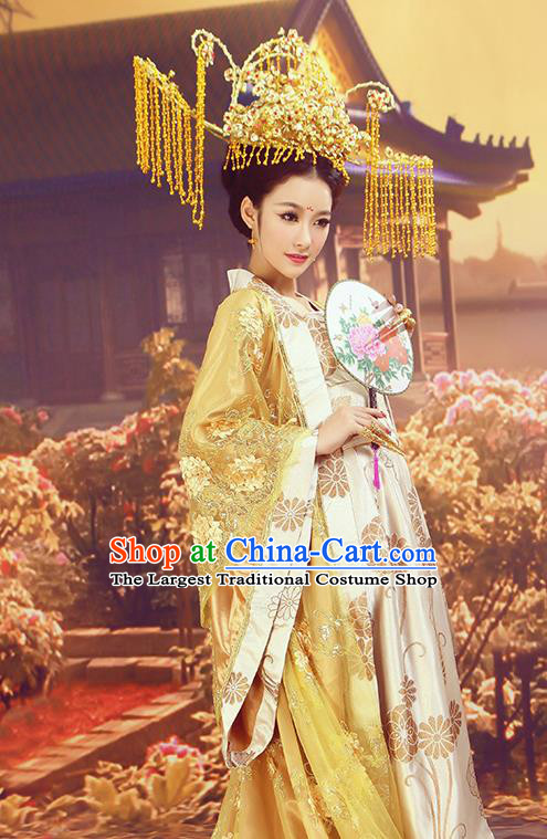 Chinese Ancient Cosplay Imperial Consort Replica Costumes Traditional Tang Dynasty Palace Lady Hanfu Dress and Headpiece for Women