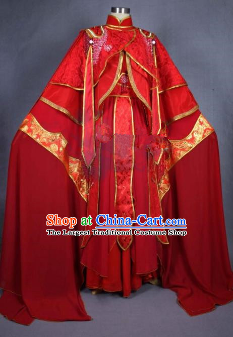 Asian Chinese Cosplay Princess Wedding Costumes Ancient Swordswoman Red Dress Clothing for Women