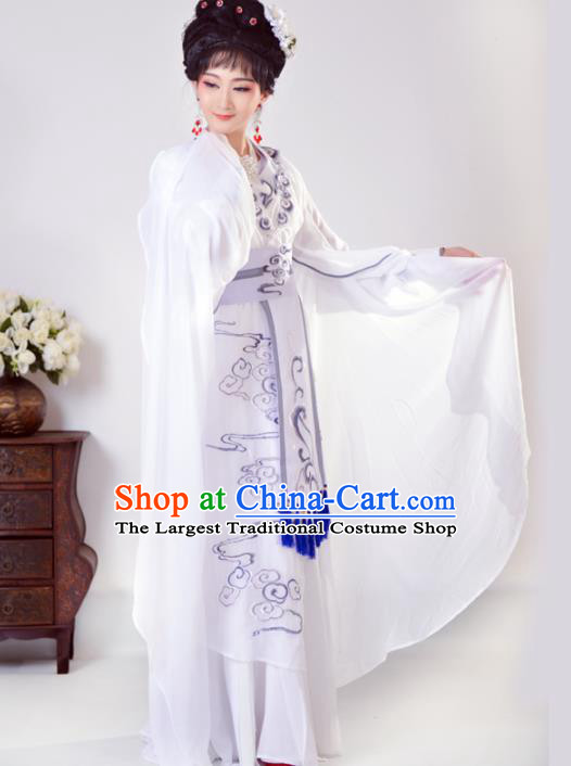 Chinese Traditional Peking Opera Princess White Costumes Ancient Beijing Opera Diva Clothing for Adults