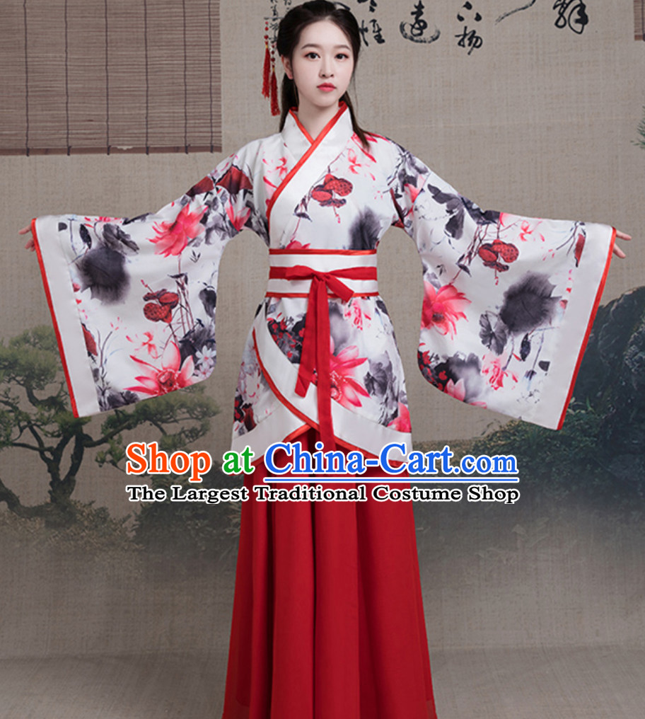 Asian Hand Painted Satin Chiffon Dress
