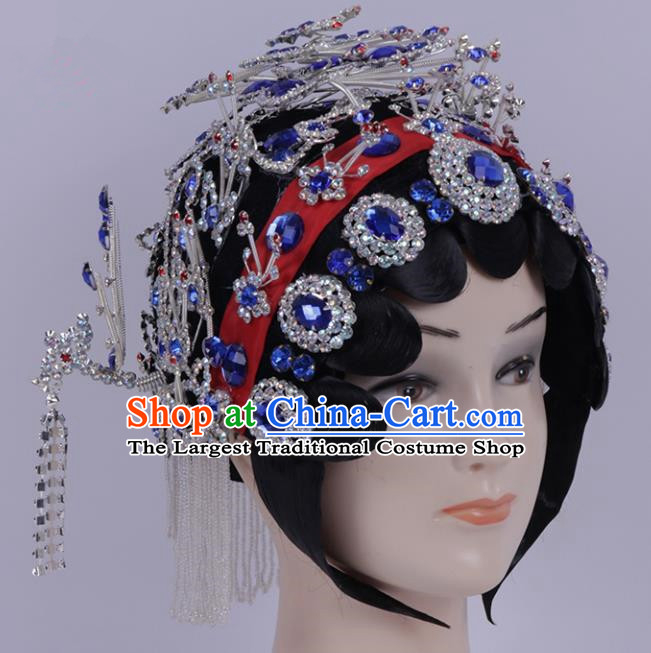 Chinese Traditional Peking Opera Diva Hair Accessories Ancient Princess Royalblue Crystal Hairpins for Women