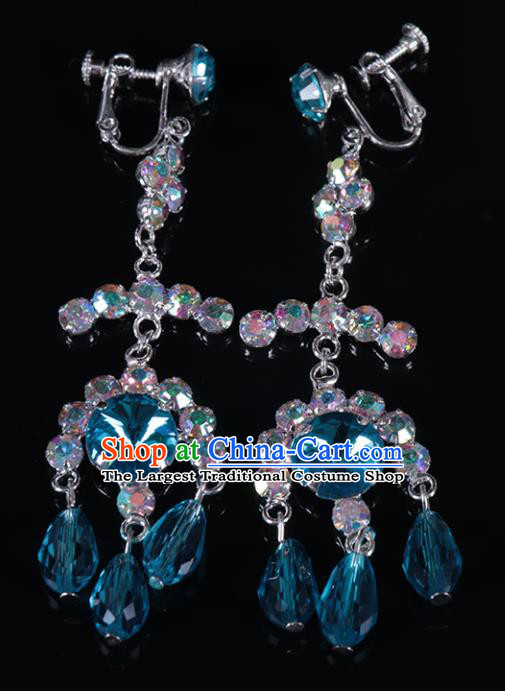 Chinese Traditional Peking Opera Jewelry Accessories Blue Crystal Earrings for Women