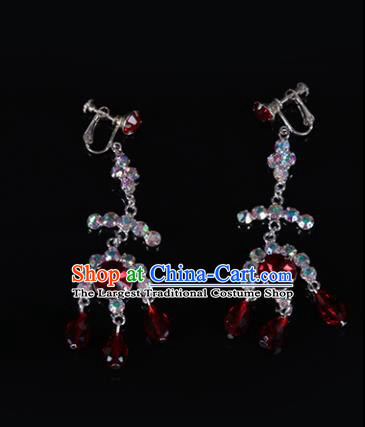 Chinese Traditional Peking Opera Jewelry Accessories Red Crystal Earrings for Women