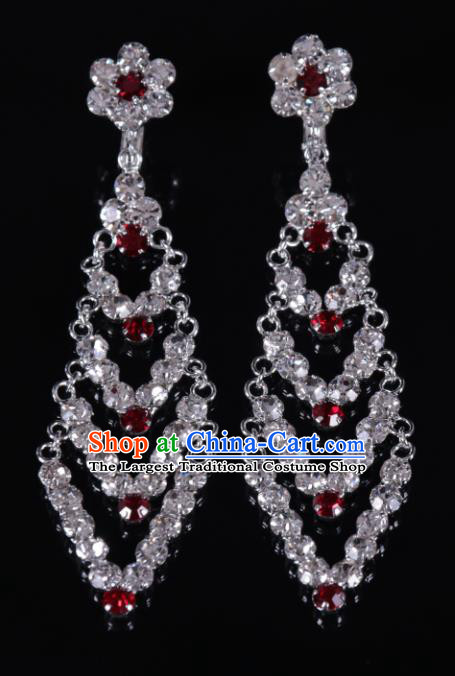 Chinese Traditional Peking Opera Diva Jewelry Accessories Red Crystal Earrings for Women