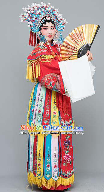 Chinese Traditional Beijing Opera Actress Costumes Ancient Imperial Consort Red Embroidered Dress for Adults