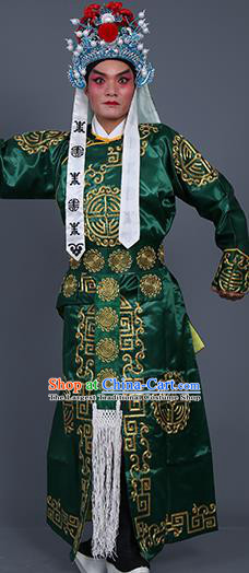Chinese Traditional Peking Opera Takefu Costume Ancient Imperial Bodyguard Green Embroidered Robe for Adults