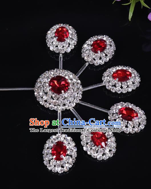 Chinese Traditional Peking Opera Diva Hair Accessories Red Crystal Hairpins for Women