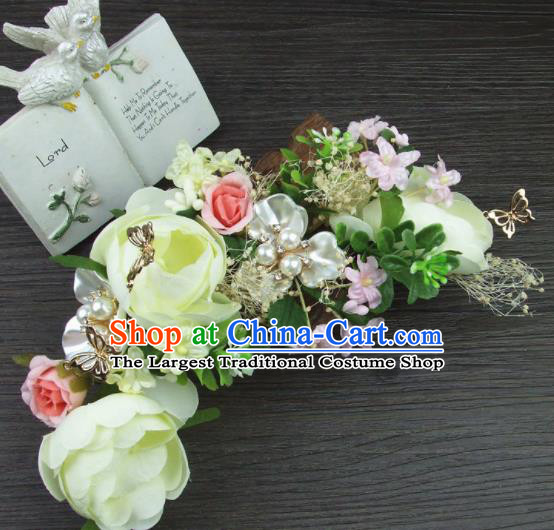 Top Grade Handmade Wedding Hair Accessories White Rose Hair Stick Headwear for Women