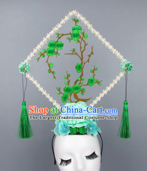 Handmade Halloween Green Plum Blossom Square Hair Accessories Chinese Stage Performance Hair Clasp Headdress for Women