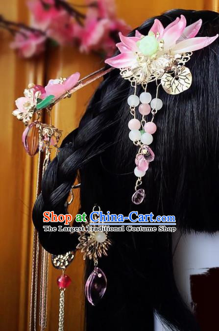 Chinese Handmade Ancient Lotus Hair Clip Palace Hair Accessories Hanfu Hairpins for Women