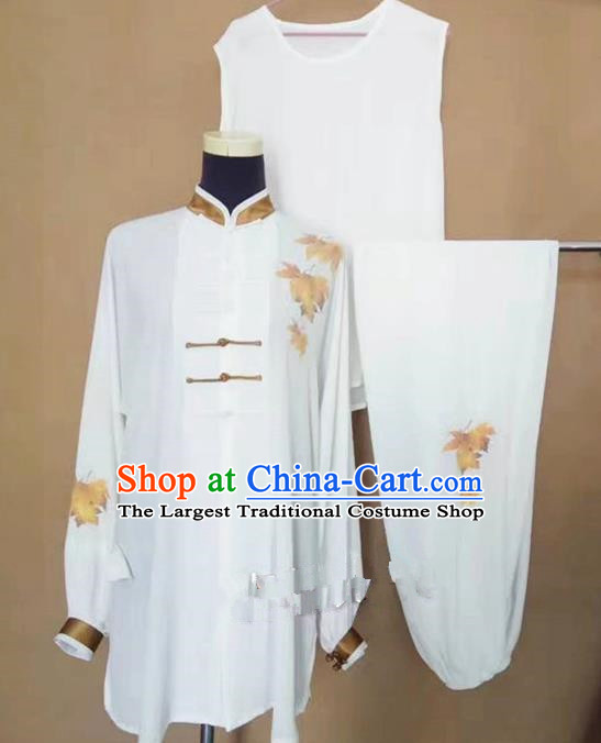 Chinese Traditional Martial Arts Printing Maple Leaf Costumes Tai Chi Tai Ji Training Clothing for Adults