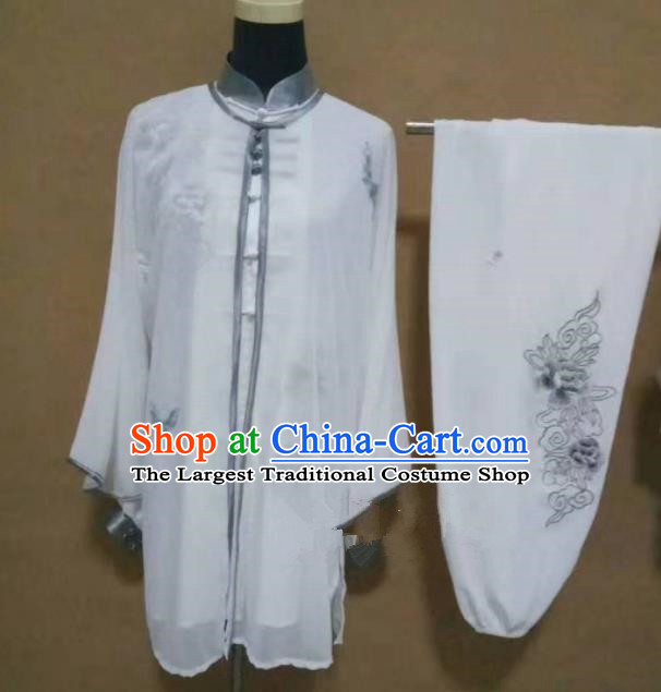 Chinese Traditional Martial Arts Embroidered Peony Costumes Tai Chi Tai Ji Training Clothing for Adults