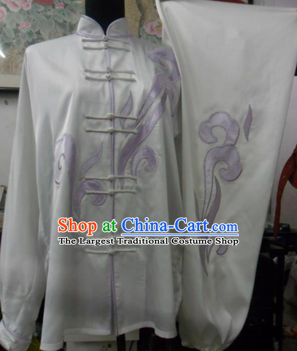 Chinese Traditional Kung Fu White Silk Costumes Martial Arts Tai Chi Training Clothing for Women