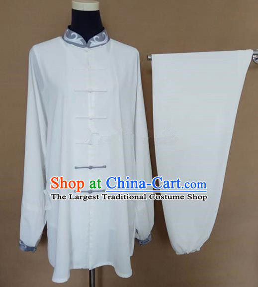 Chinese Traditional Martial Arts White Costumes Tai Chi Tai Ji Training Clothing for Adults