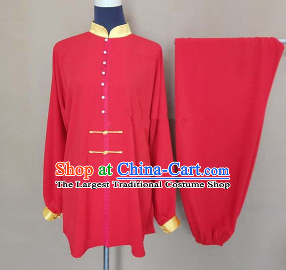Chinese Traditional Martial Arts Red Silk Costumes Tai Chi Tai Ji Training Clothing for Adults